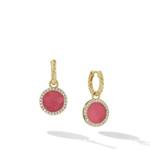 David Yurman Petite Elements Drop Earrings in 18K Yellow Gold with Rhodonite and Diamonds 22.6mm