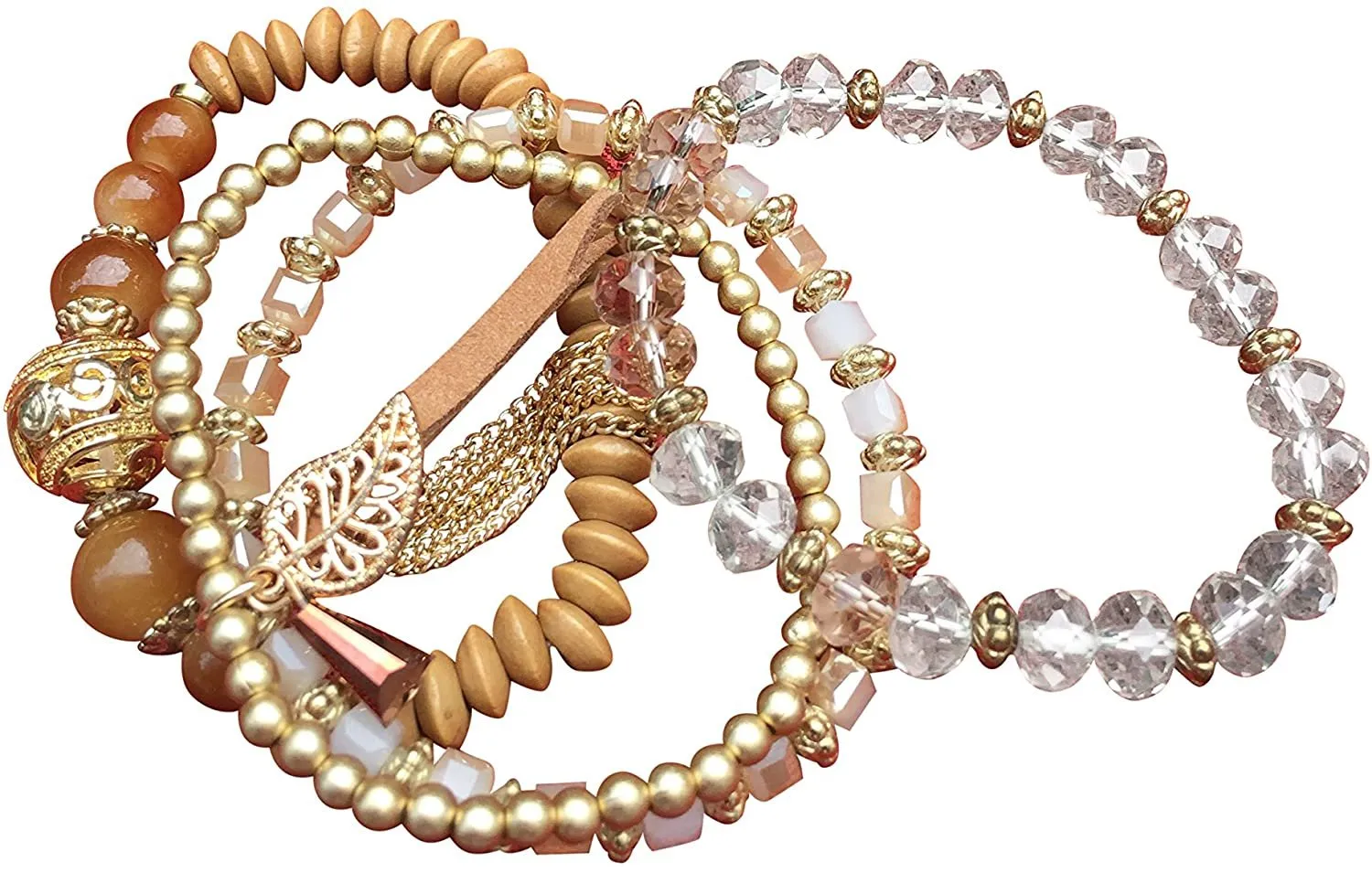 Designer Bohemian Style Crystal Pearls Jewelry Bijoux Fashion Gold Color Alloy Colorful Enamel Rhinestone Flower Multi Layer Bangles Sets by Elite Trend