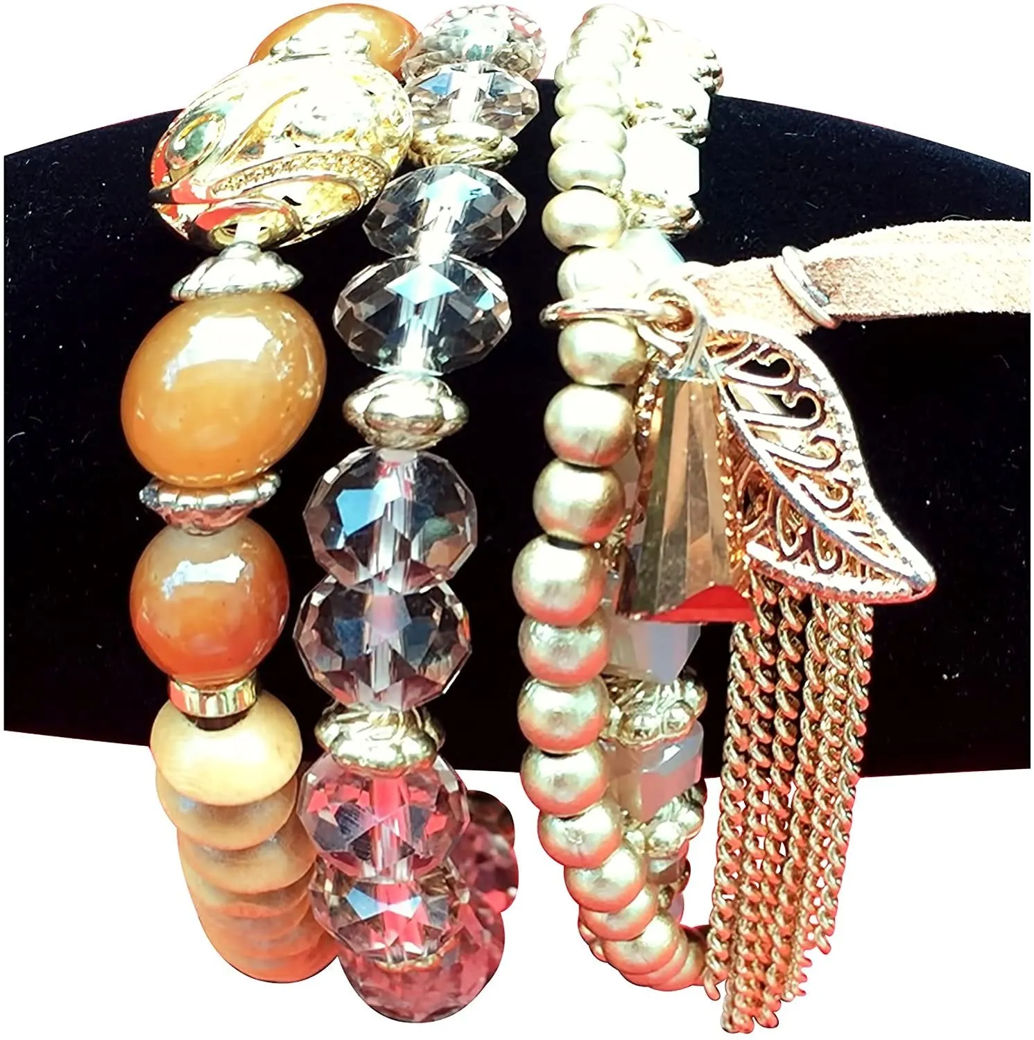 Designer Bohemian Style Crystal Pearls Jewelry Bijoux Fashion Gold Color Alloy Colorful Enamel Rhinestone Flower Multi Layer Bangles Sets by Elite Trend