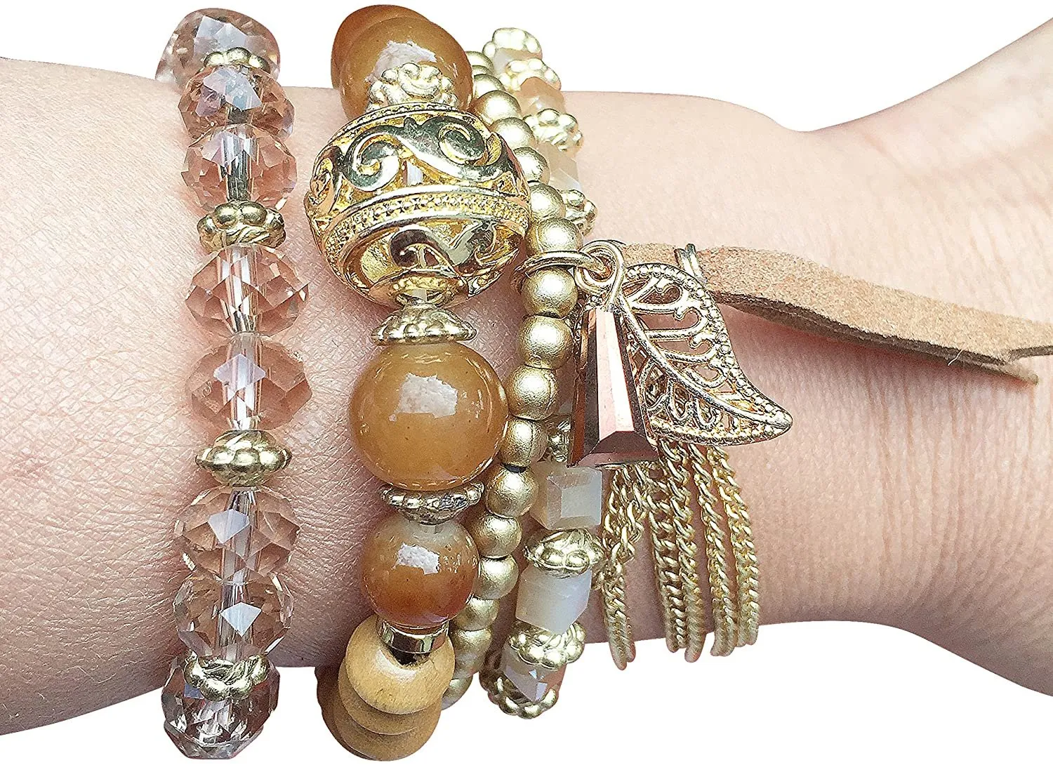 Designer Bohemian Style Crystal Pearls Jewelry Bijoux Fashion Gold Color Alloy Colorful Enamel Rhinestone Flower Multi Layer Bangles Sets by Elite Trend