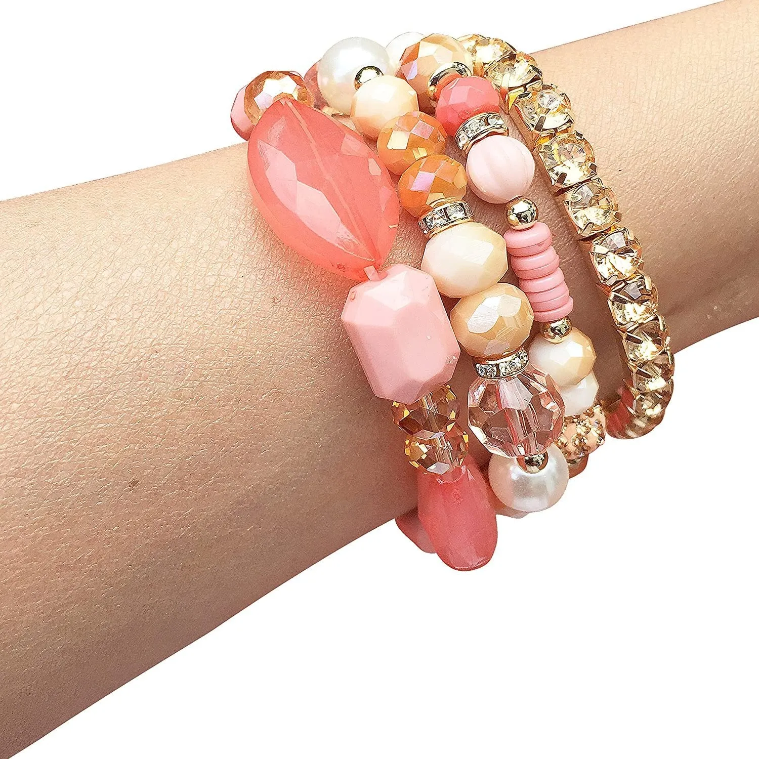 Designer Bohemian Style Crystal Pearls Jewelry Bijoux Fashion Gold Color Alloy Colorful Enamel Rhinestone Flower Multi Layer Bangles Sets by Elite Trend