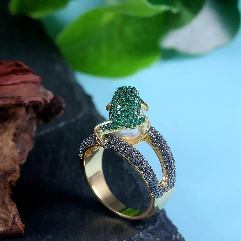 Designer Cute Jumping Frog Shaped Fancy Ring