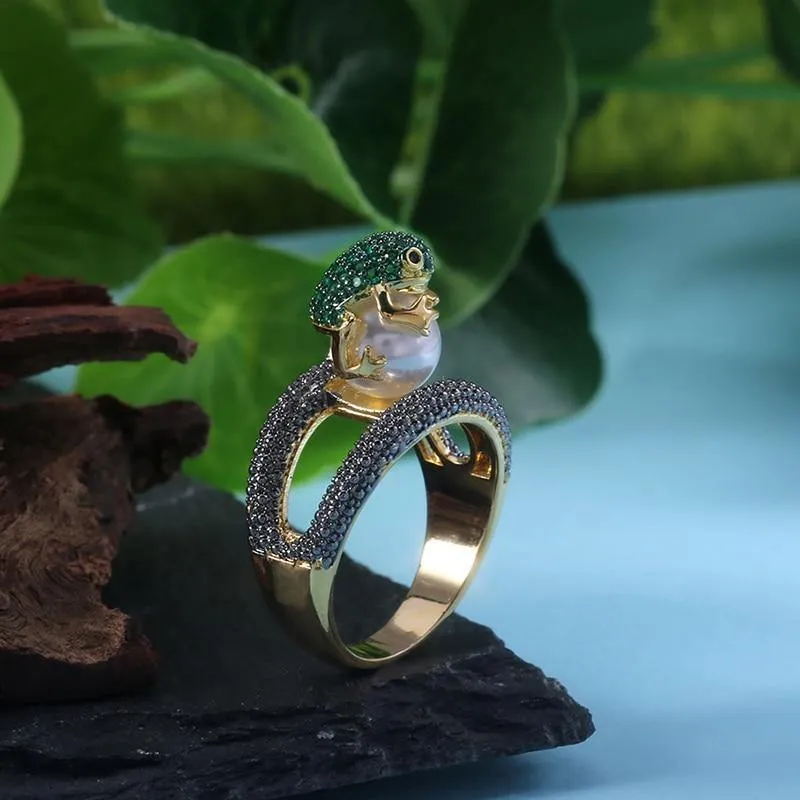 Designer Cute Jumping Frog Shaped Fancy Ring