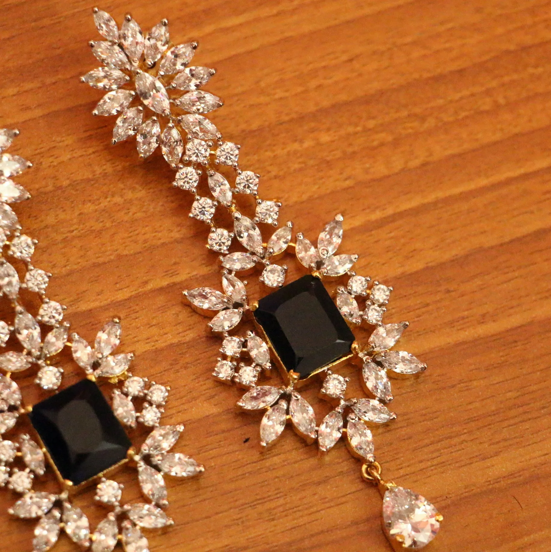 DIAMOND LOOK RUBY GOLD PLATE DANGLERS