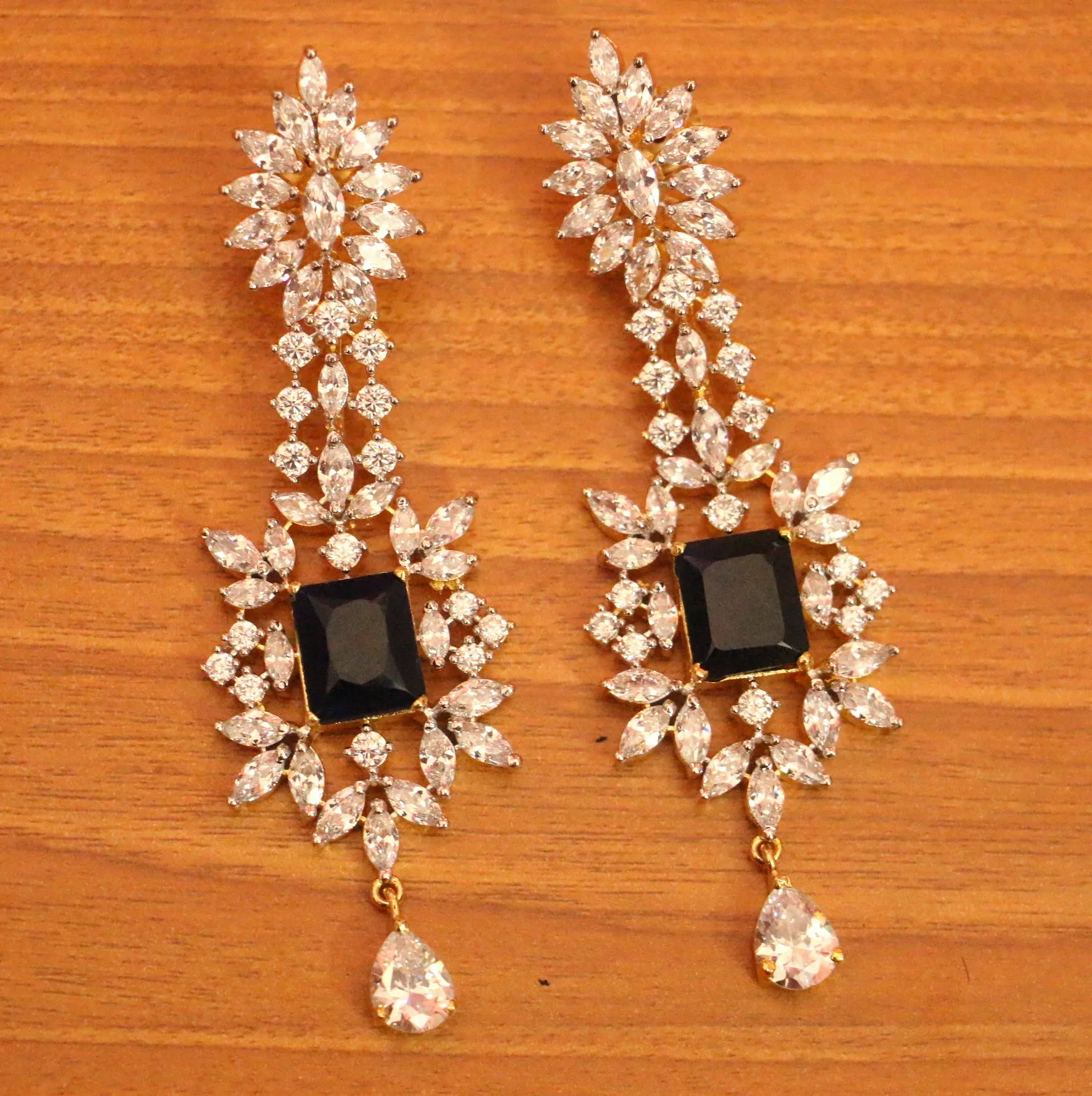 DIAMOND LOOK RUBY GOLD PLATE DANGLERS