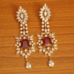 DIAMOND LOOK RUBY GOLD PLATE DANGLERS