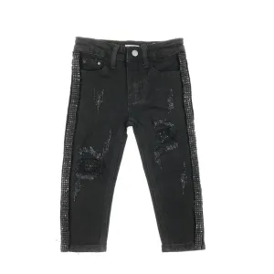 DNA Jeans-Kids Black Crystal Stiped Jeans-Black