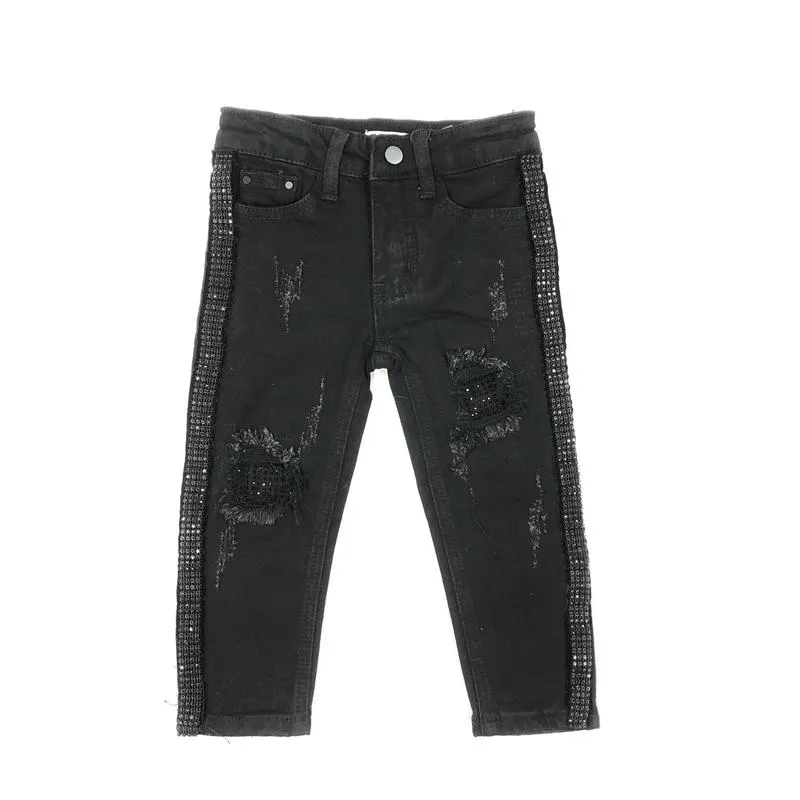 DNA Jeans-Kids Black Crystal Stiped Jeans-Black