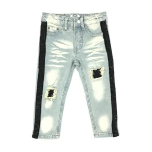 DNA Jeans-Kids Black Crystal Stiped Jeans-Blue