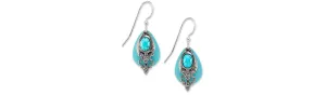 Earrings Blue Patina Oval Turquoise - Silver Forest