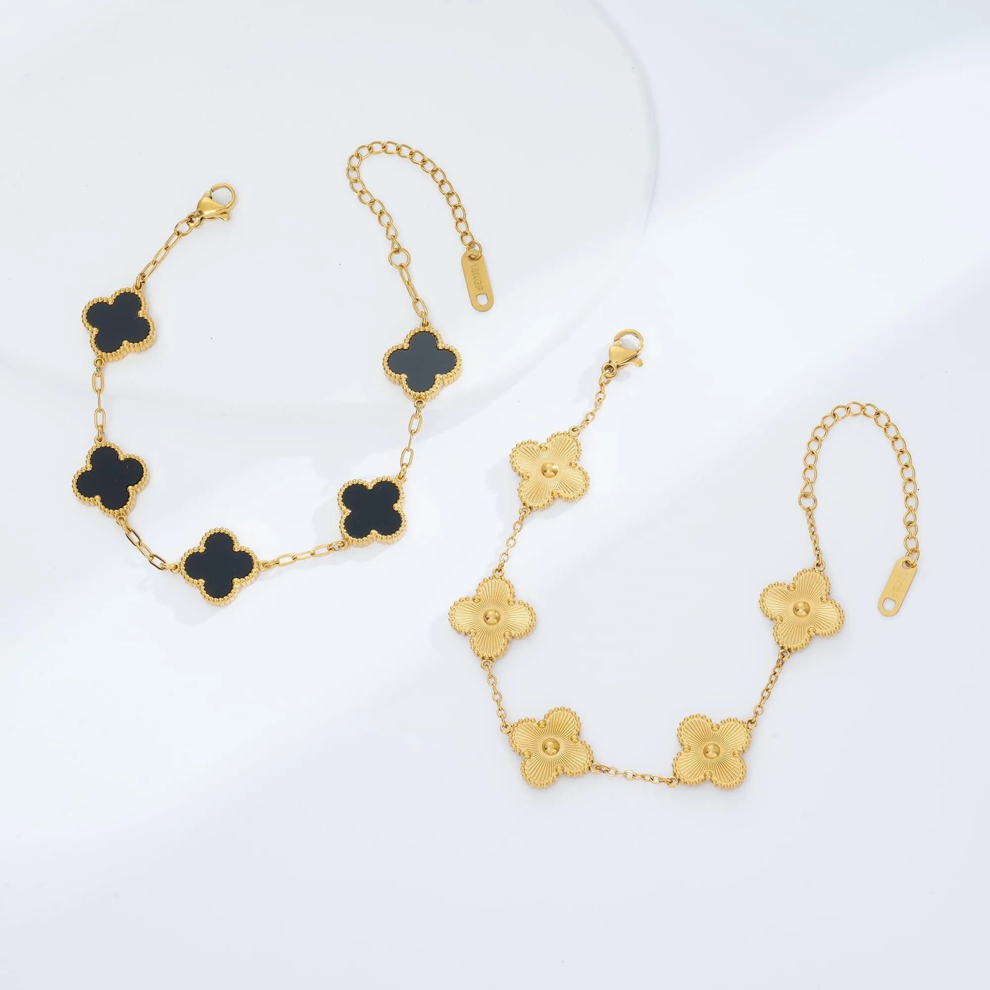 ECNOTX Waterproof Four-Leaf Clover Bracelet,Adjustable Link Double Sided Jewelry, Lovely Fashion Jewelry Gift for Women Gold Bracelet  Black Bracelet