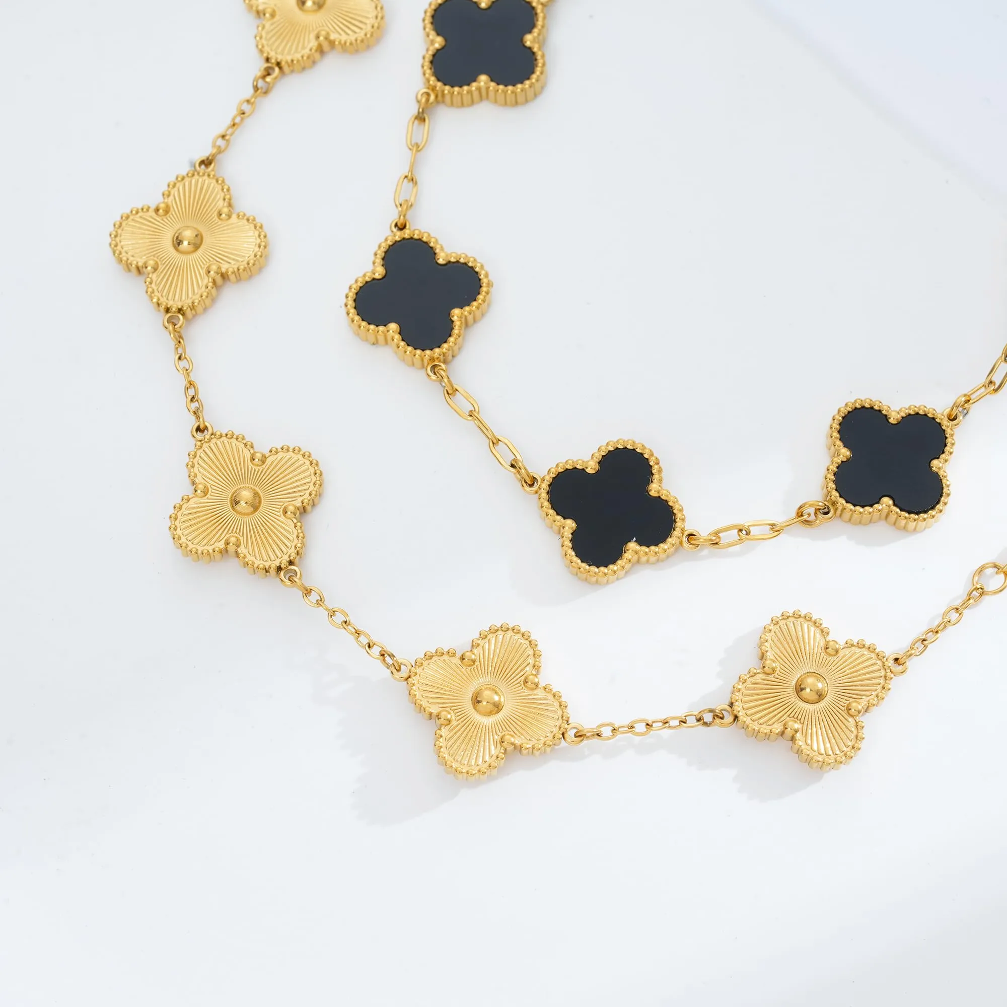 ECNOTX Waterproof Four-Leaf Clover Bracelet,Adjustable Link Double Sided Jewelry, Lovely Fashion Jewelry Gift for Women Gold Bracelet  Black Bracelet