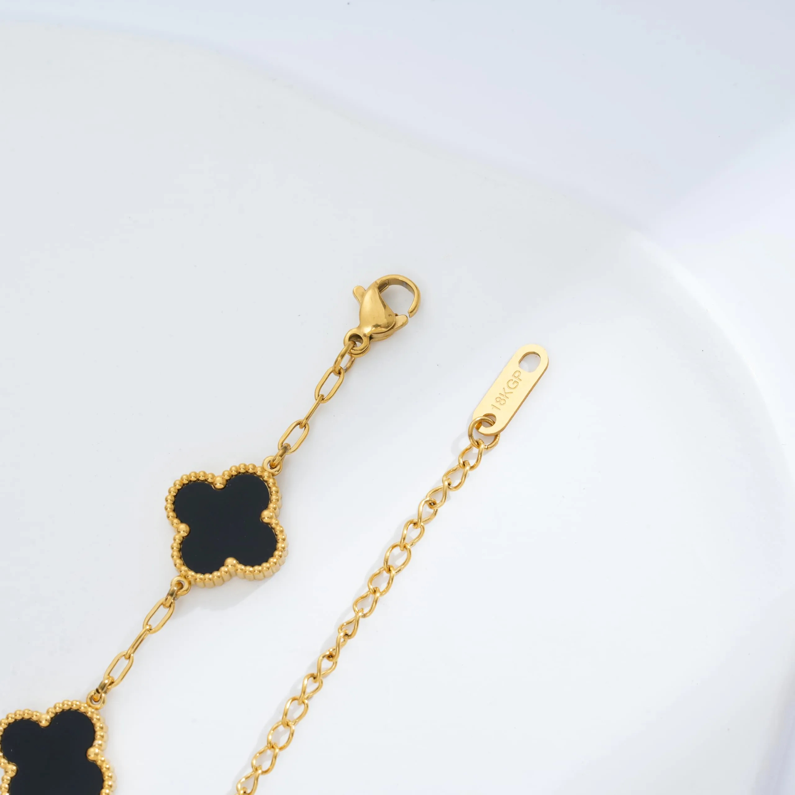 ECNOTX Waterproof Four-Leaf Clover Bracelet,Adjustable Link Double Sided Jewelry, Lovely Fashion Jewelry Gift for Women Gold Bracelet  Black Bracelet