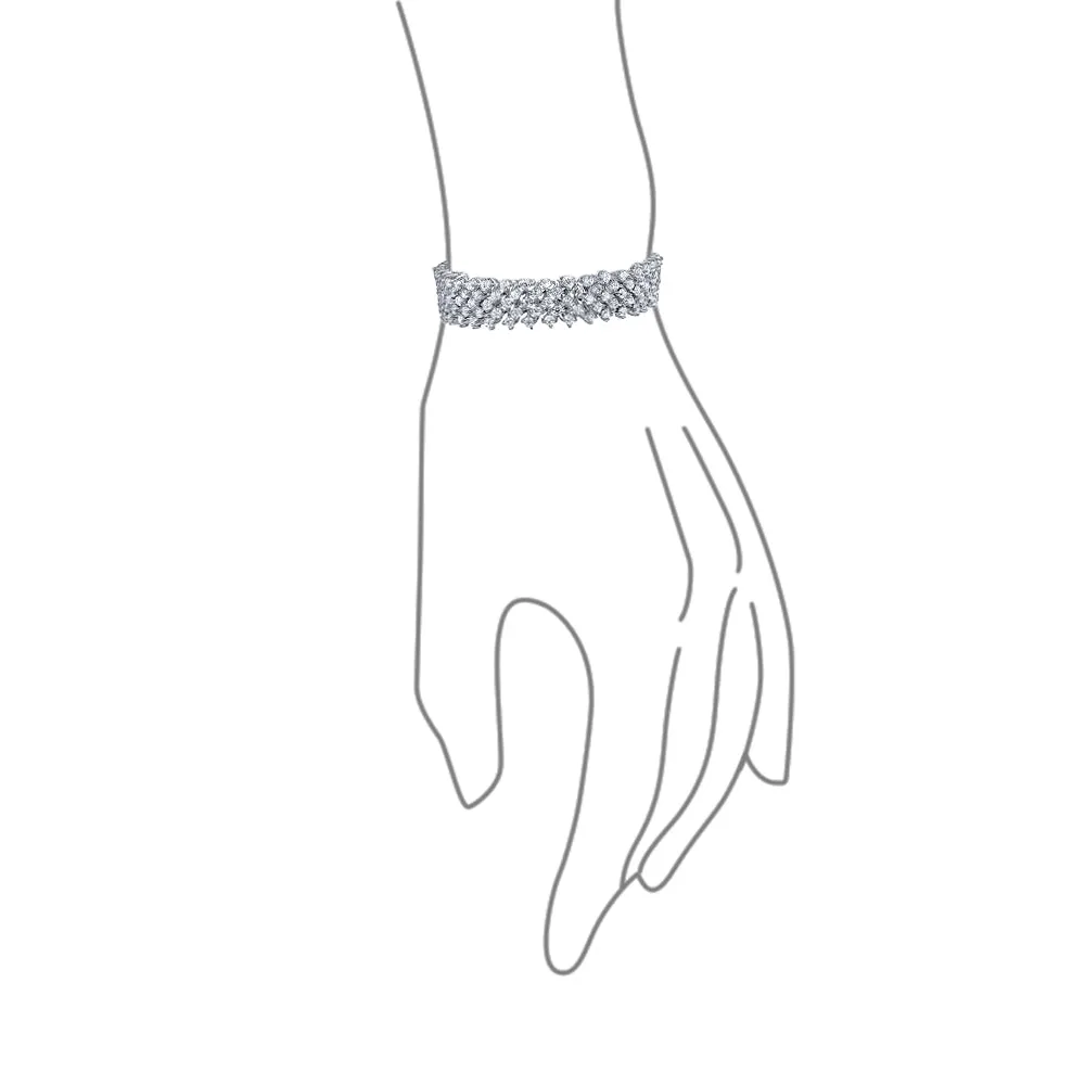 Elegant Bridal CZ Statement Bracelet Silver Plated Multi Row Lattice Design