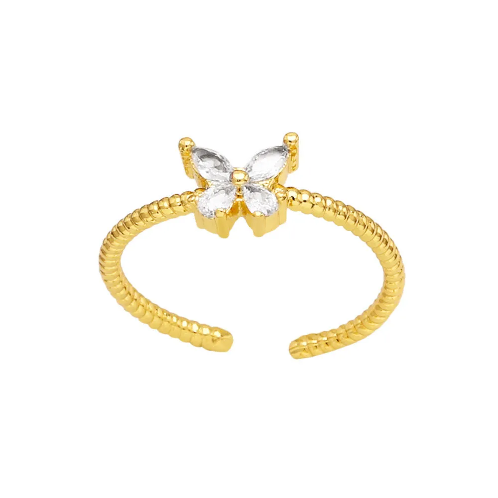 Elegant Women Pearl Rings CZ Rhinestone Moon and Star Rings Gold Plated Open Rings