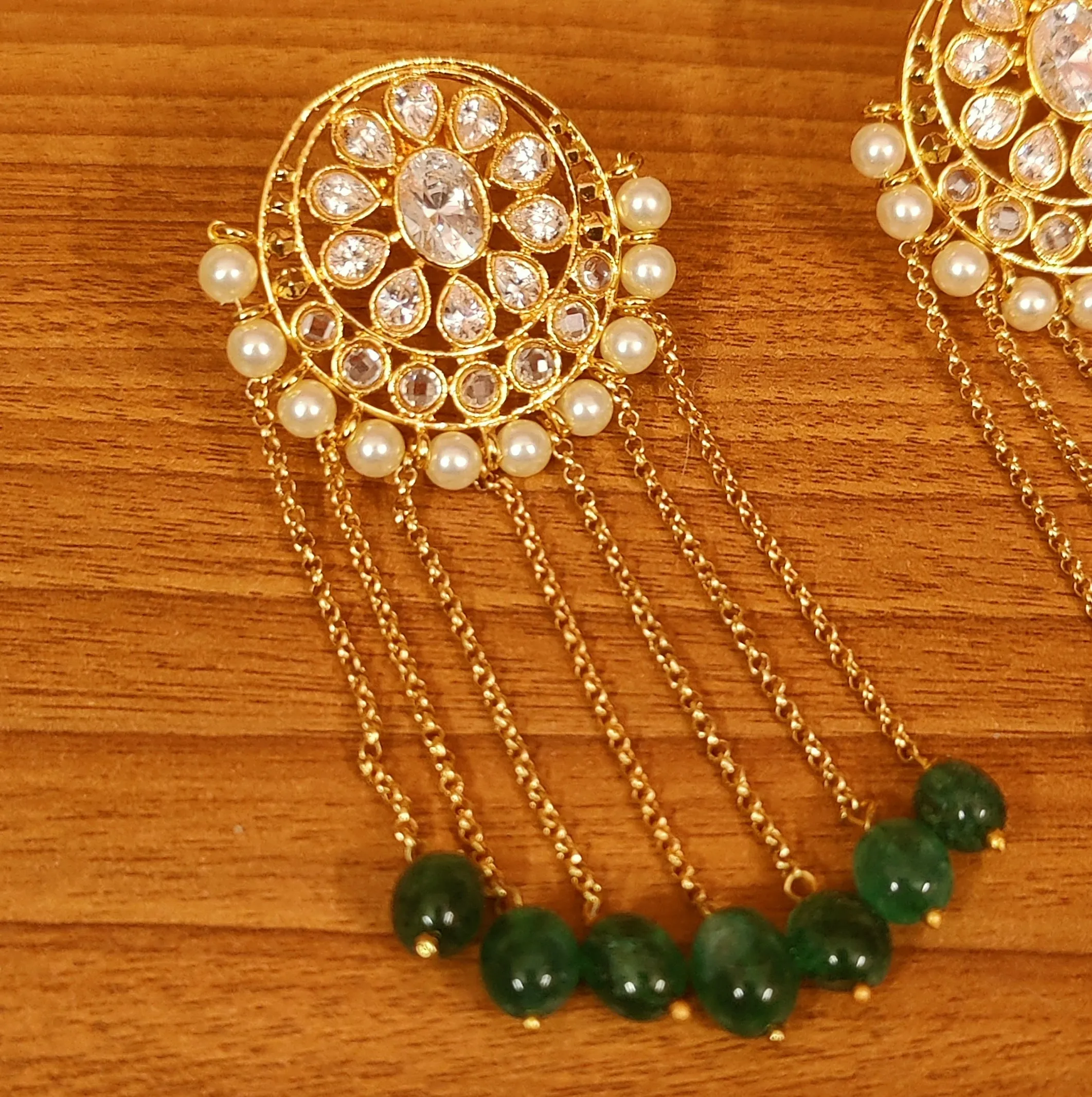 EMERALD & PEARL LOOK CZ CHAIN DANGLERS