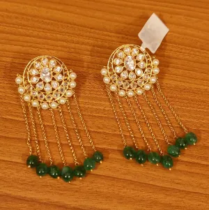 EMERALD & PEARL LOOK CZ CHAIN DANGLERS