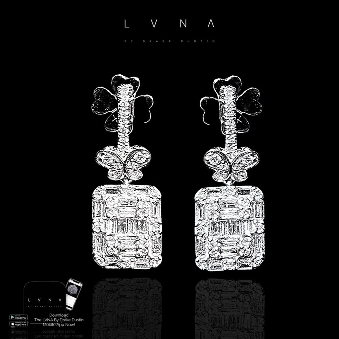 Emerald Butterfly Deco Dangling Diamond Earrings 14kt