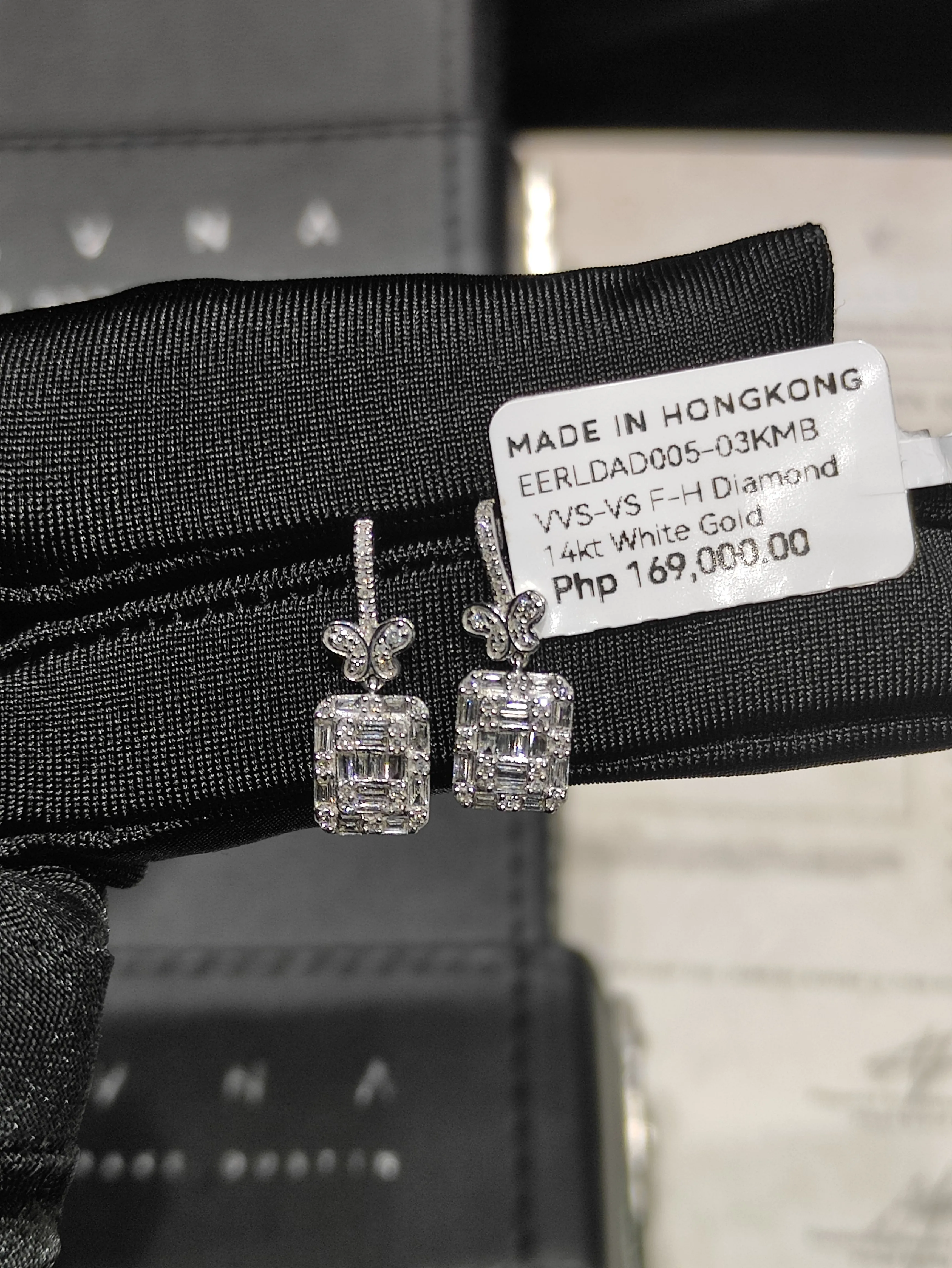 Emerald Butterfly Deco Dangling Diamond Earrings 14kt