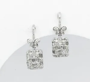 Emerald Butterfly Deco Dangling Diamond Earrings 14kt