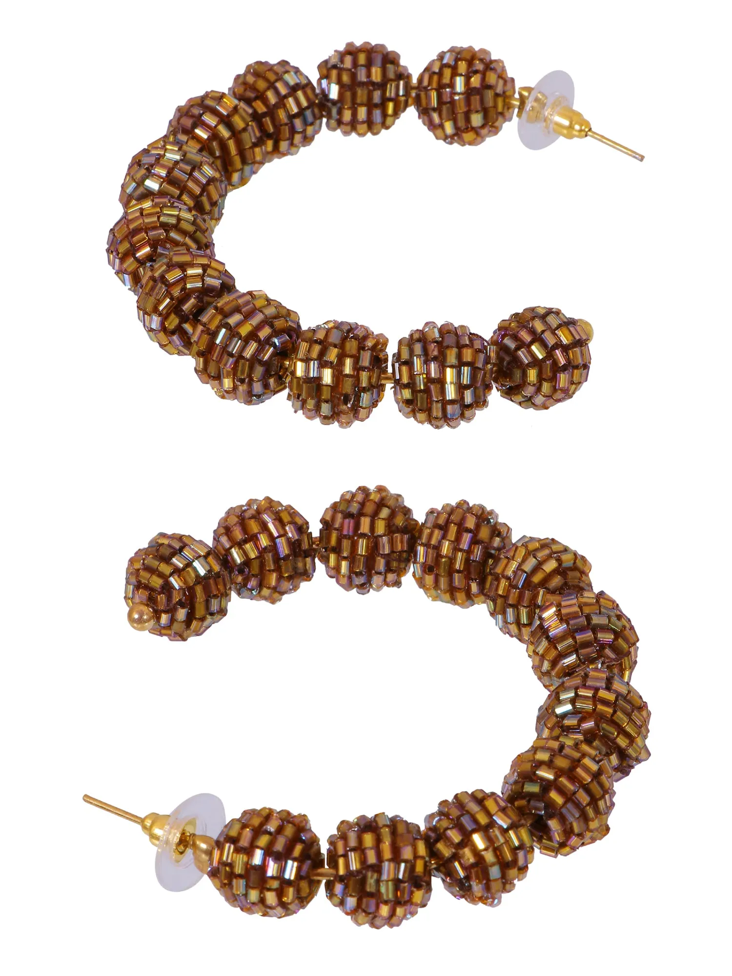 Exquisite Gold-Plated Brown Beaded Hoop Earrings: A Fusion of Traditional & Modern