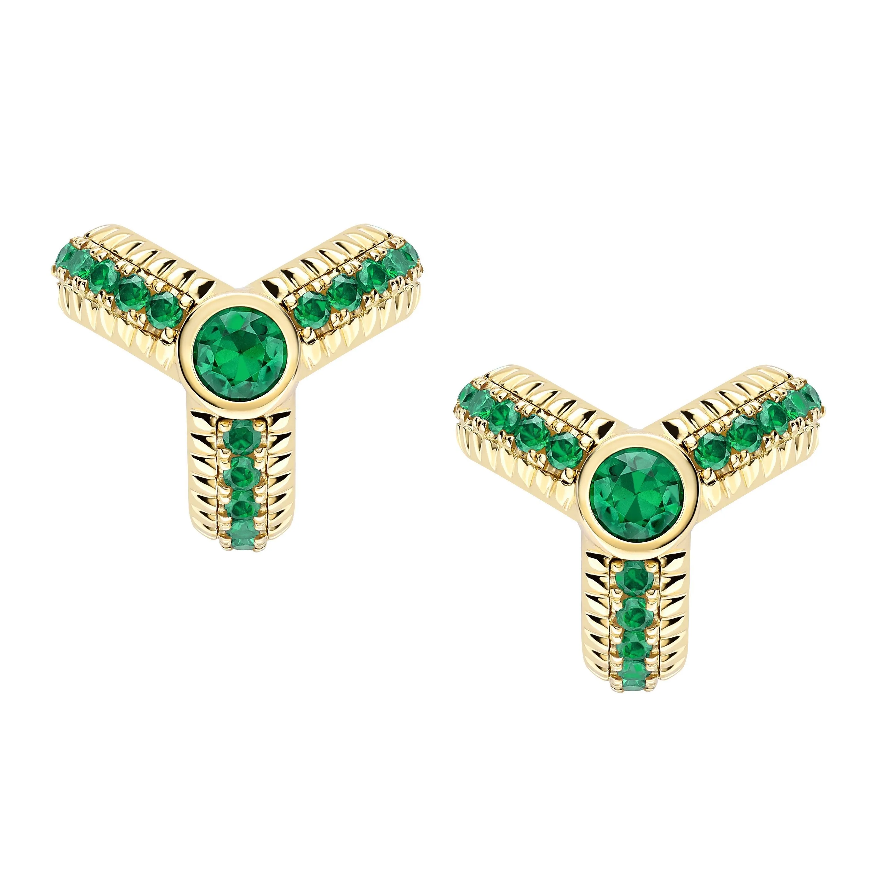 Faberge Colours of Love 18ct Yellow Gold Emerald Fluted Trio Earrings