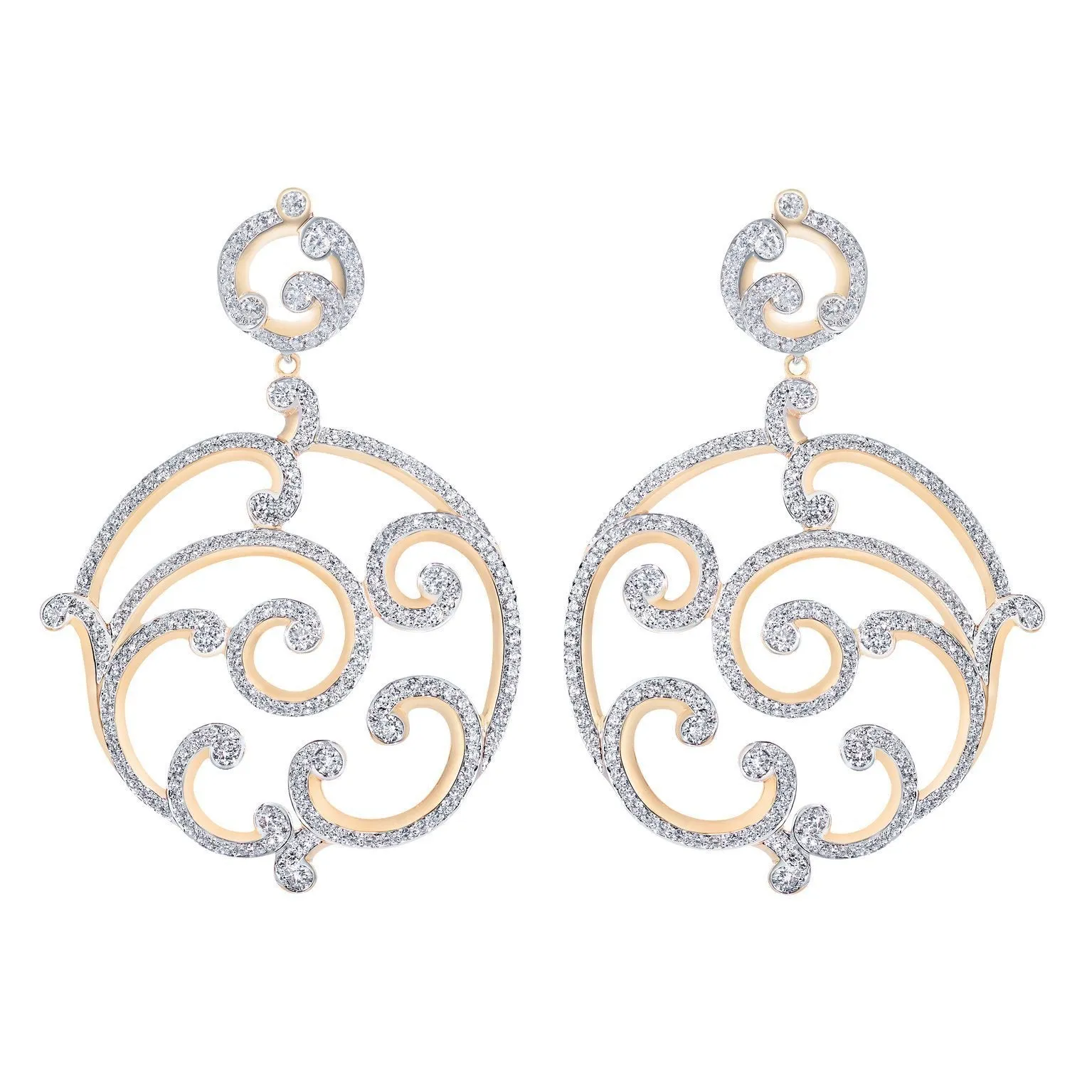 Faberge Rococo 18ct Rose Gold Pave Diamond Grand Earrings
