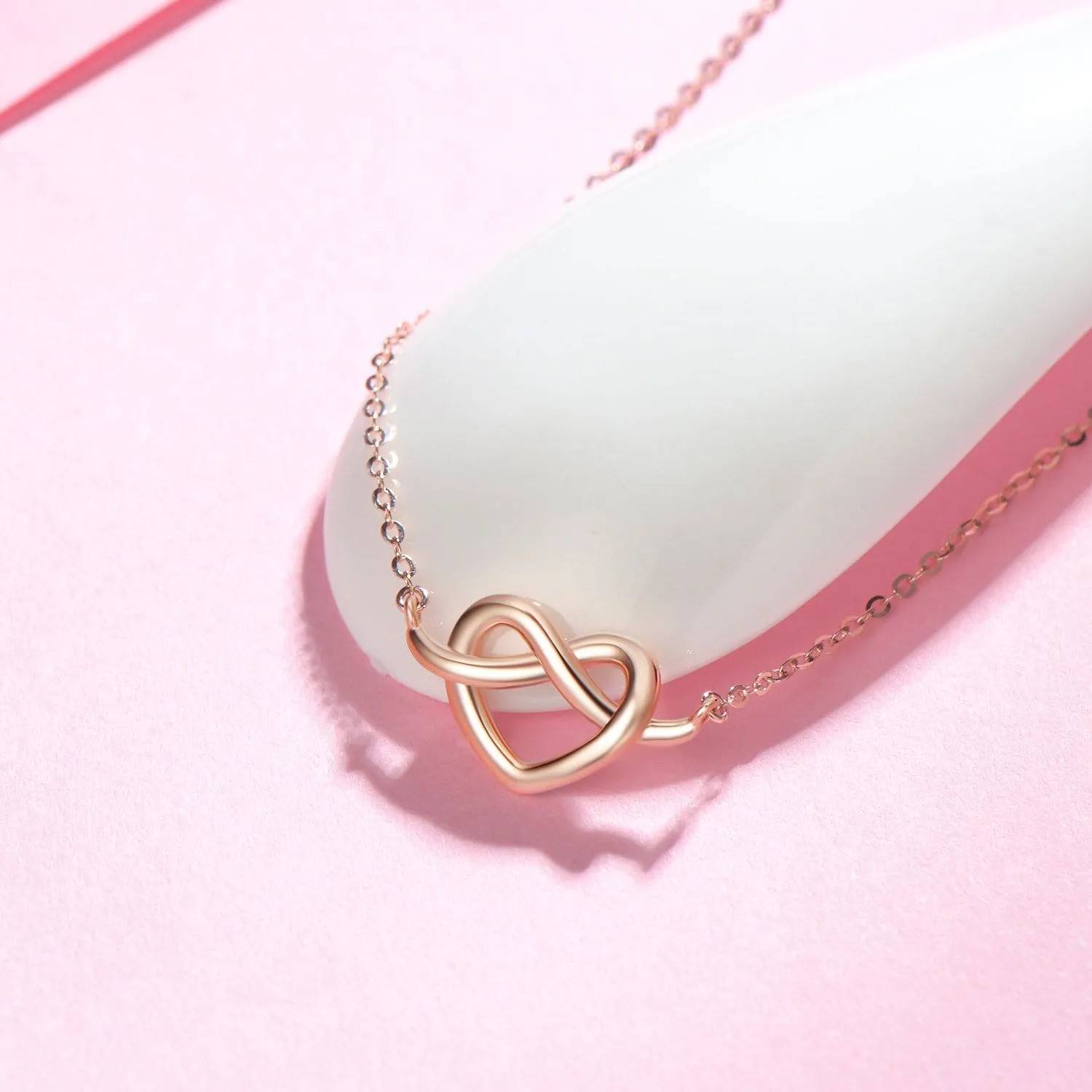 FANCIME Knotted Heart 14K Solid Rose Gold Necklace
