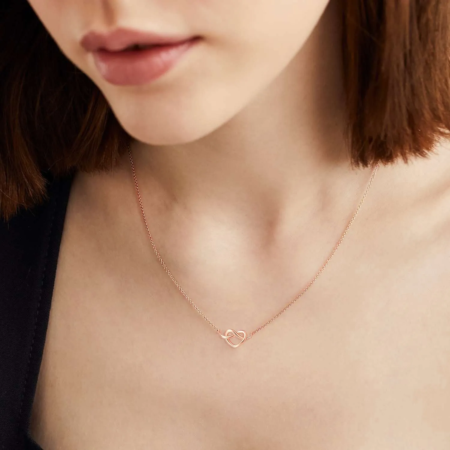 FANCIME Knotted Heart 14K Solid Rose Gold Necklace
