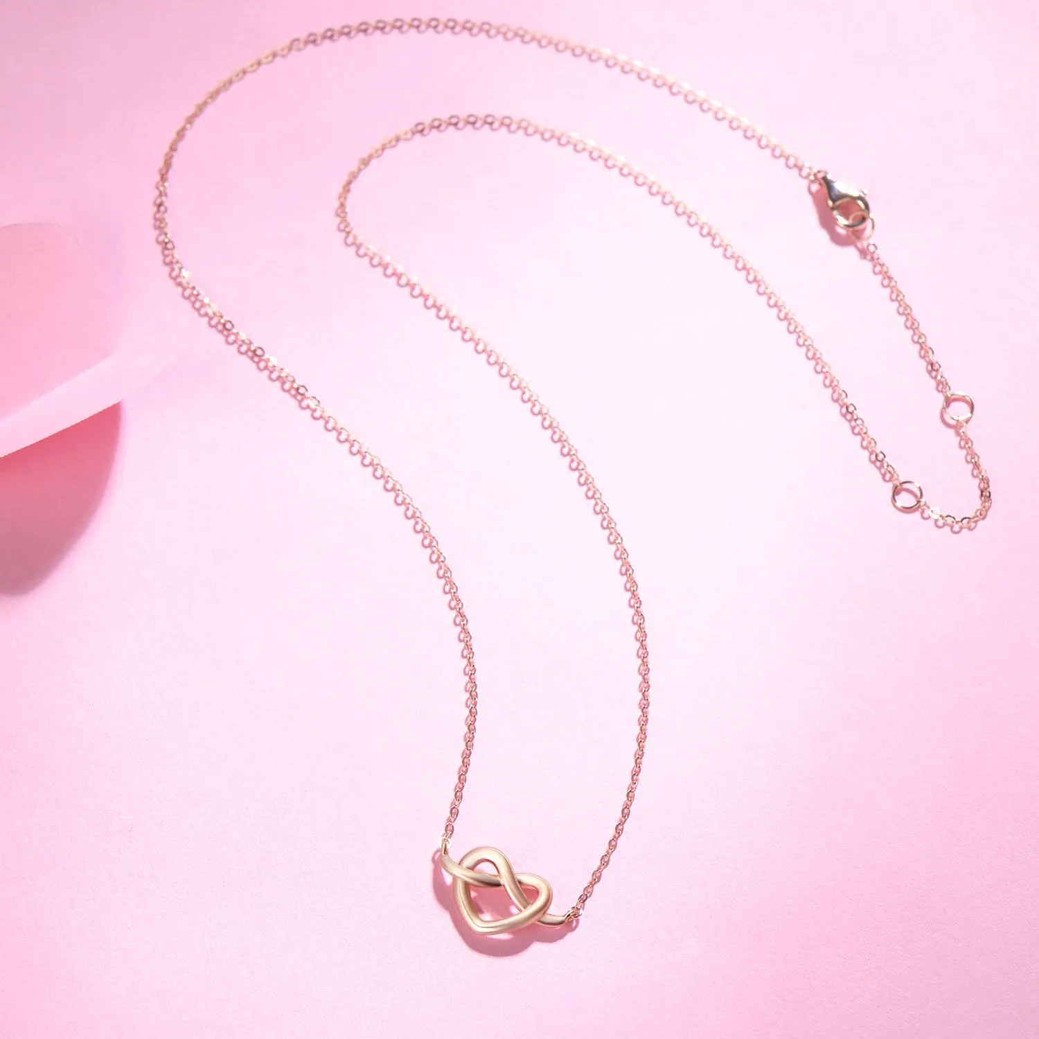 FANCIME Knotted Heart 14K Solid Rose Gold Necklace