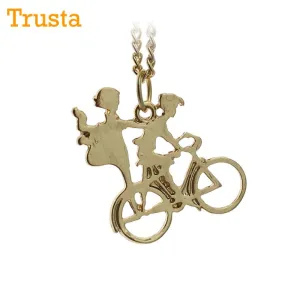 Fashion Gold  Cute Lovers Ride On Bike Pendant Necklace