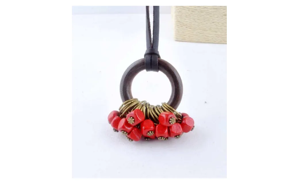 Fashion New Red Wooden Beads Collier Statement Necklaces for Women