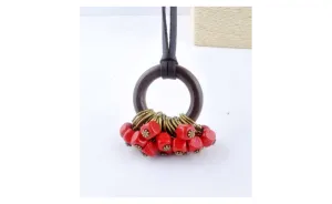 Fashion New Red Wooden Beads Collier Statement Necklaces for Women