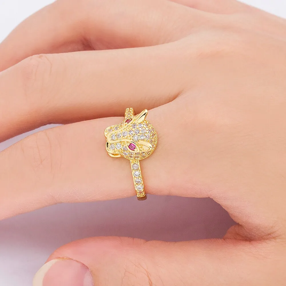 Fashion Personality Leopard Head Design Copper Zircon Wedding Ring