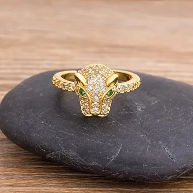 Fashion Personality Leopard Head Design Copper Zircon Wedding Ring