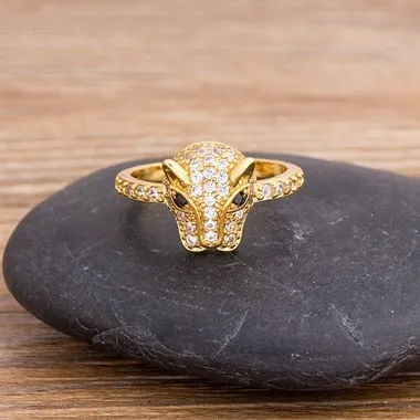 Fashion Personality Leopard Head Design Copper Zircon Wedding Ring