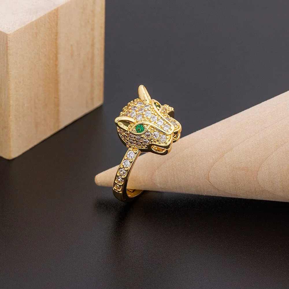 Fashion Personality Leopard Head Design Copper Zircon Wedding Ring