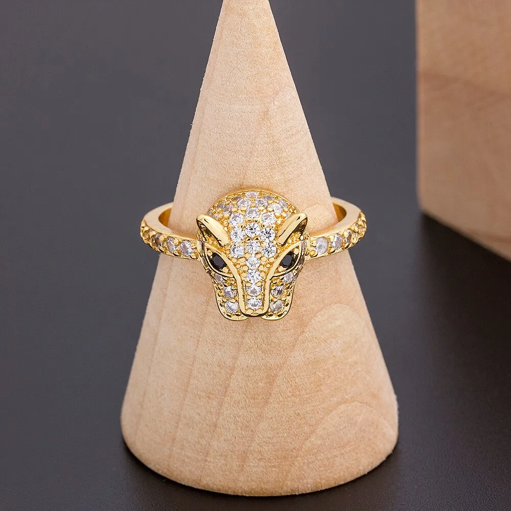 Fashion Personality Leopard Head Design Copper Zircon Wedding Ring