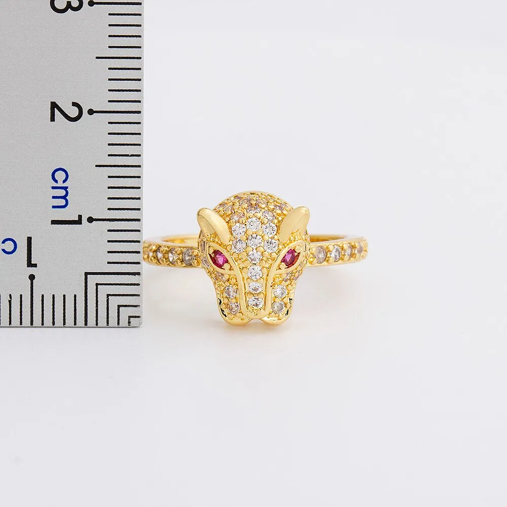 Fashion Personality Leopard Head Design Copper Zircon Wedding Ring