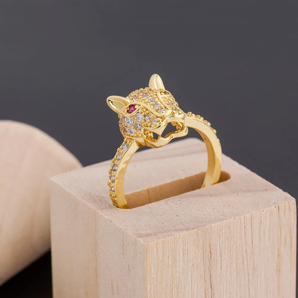 Fashion Personality Leopard Head Design Copper Zircon Wedding Ring