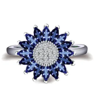 Female Trendy Lab Sapphire Sunflower Blue Ring