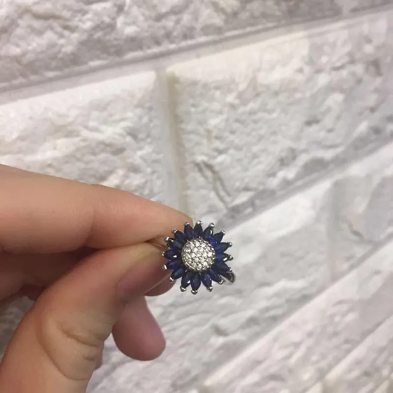Female Trendy Lab Sapphire Sunflower Blue Ring