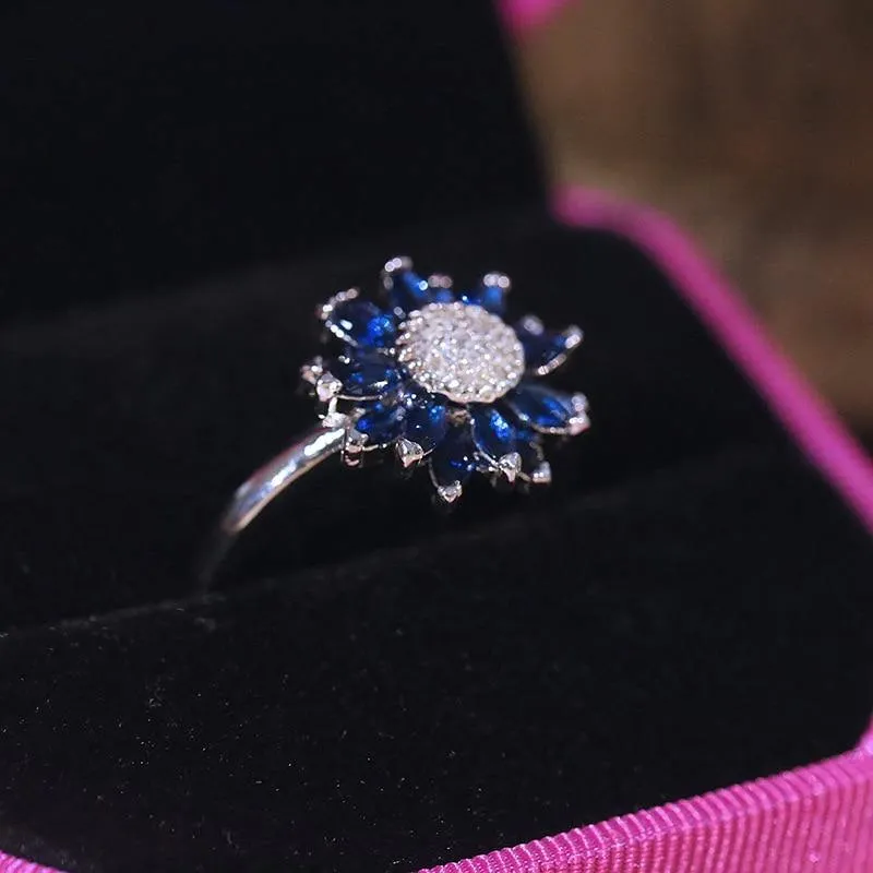 Female Trendy Lab Sapphire Sunflower Blue Ring
