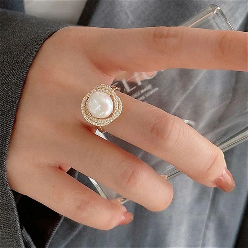 Finger Rings Charm Jewelry Classic Pearl Flower Fashion EOS0156