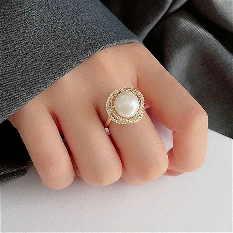 Finger Rings Charm Jewelry Classic Pearl Flower Fashion EOS0156