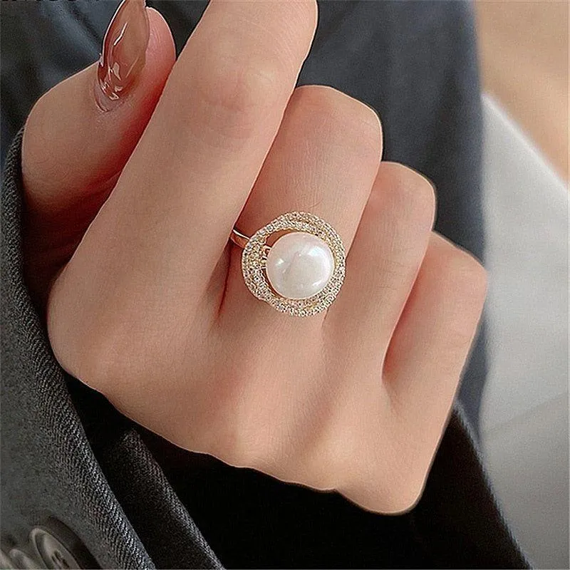 Finger Rings Charm Jewelry Classic Pearl Flower Fashion EOS0156