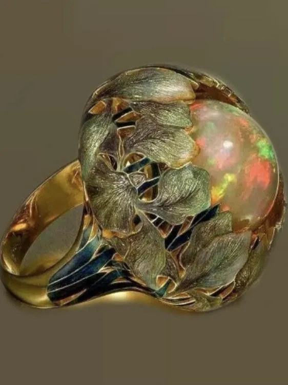 Flower Stone Opal Anel Exaggerated Personality Fabulous Gold Anillos Ring