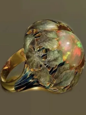Flower Stone Opal Anel Exaggerated Personality Fabulous Gold Anillos Ring