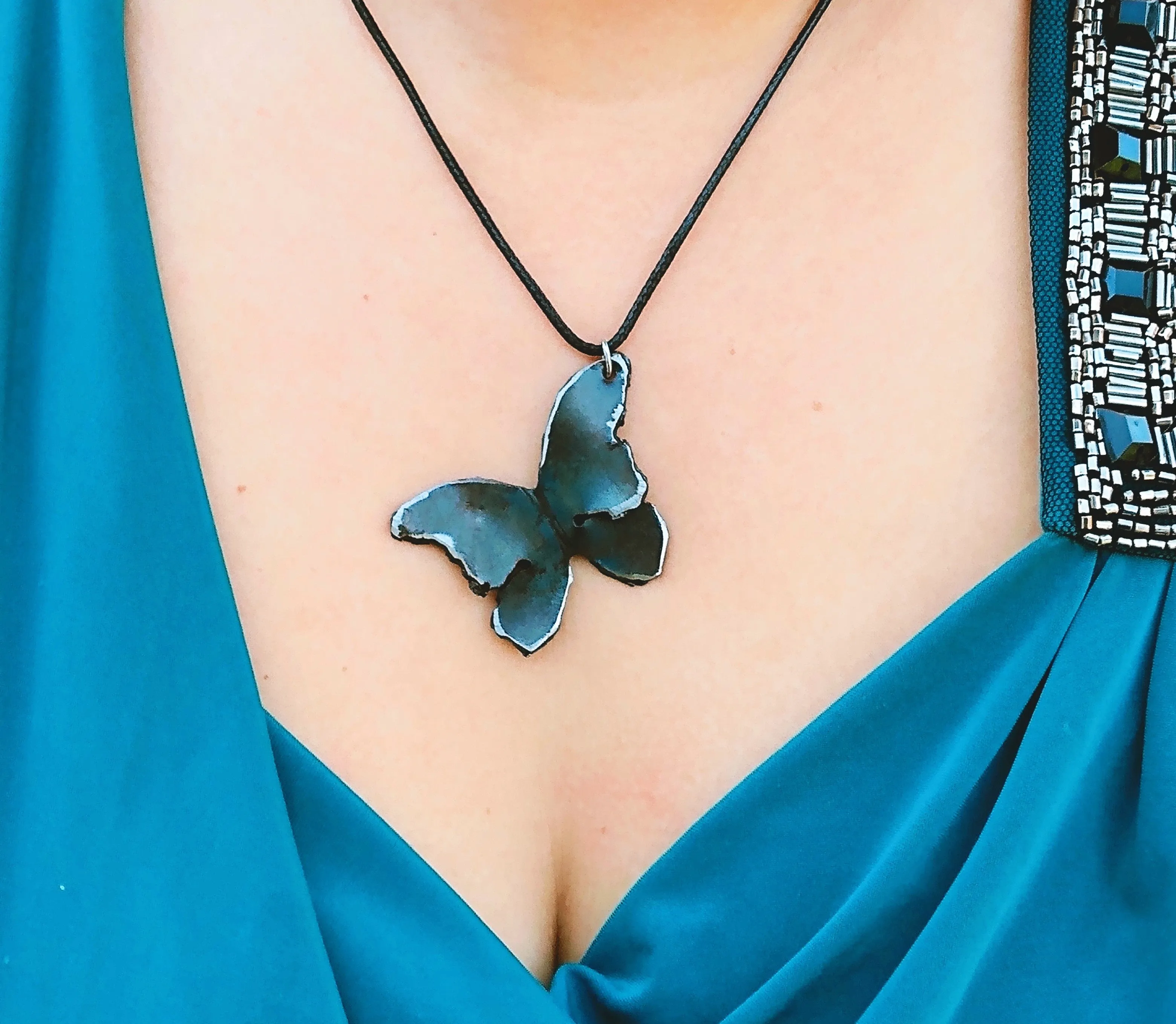 Forged Steel Butterfly Statement Necklace