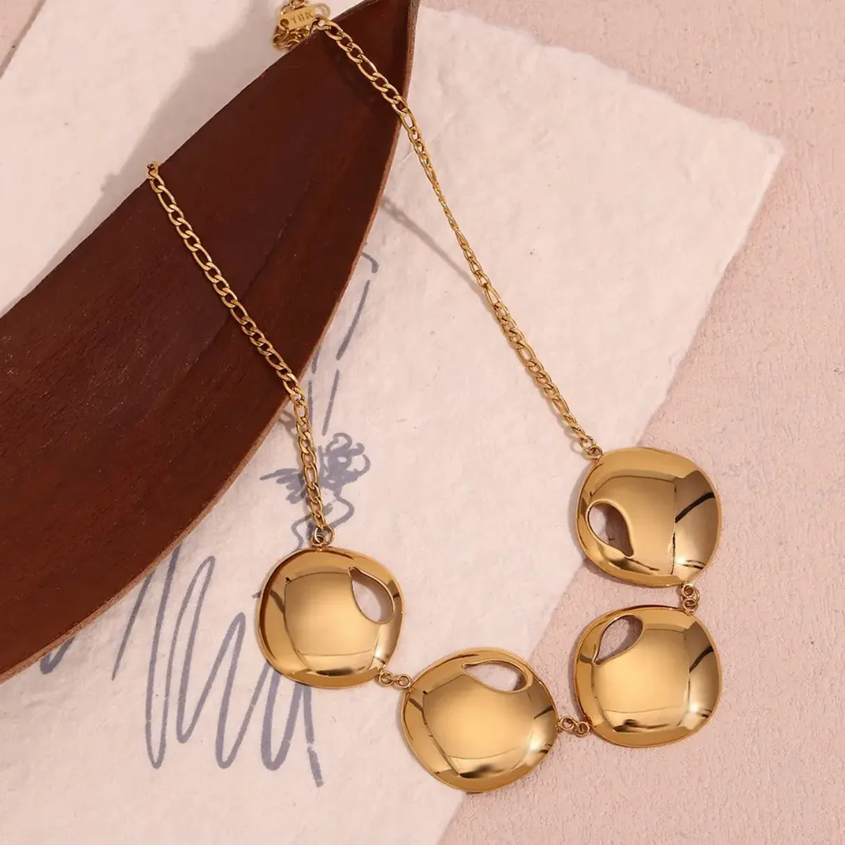 Four Irregular Metallic Disc Bib Statement Necklace